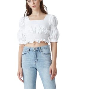 Square collar puff sleeve shirt